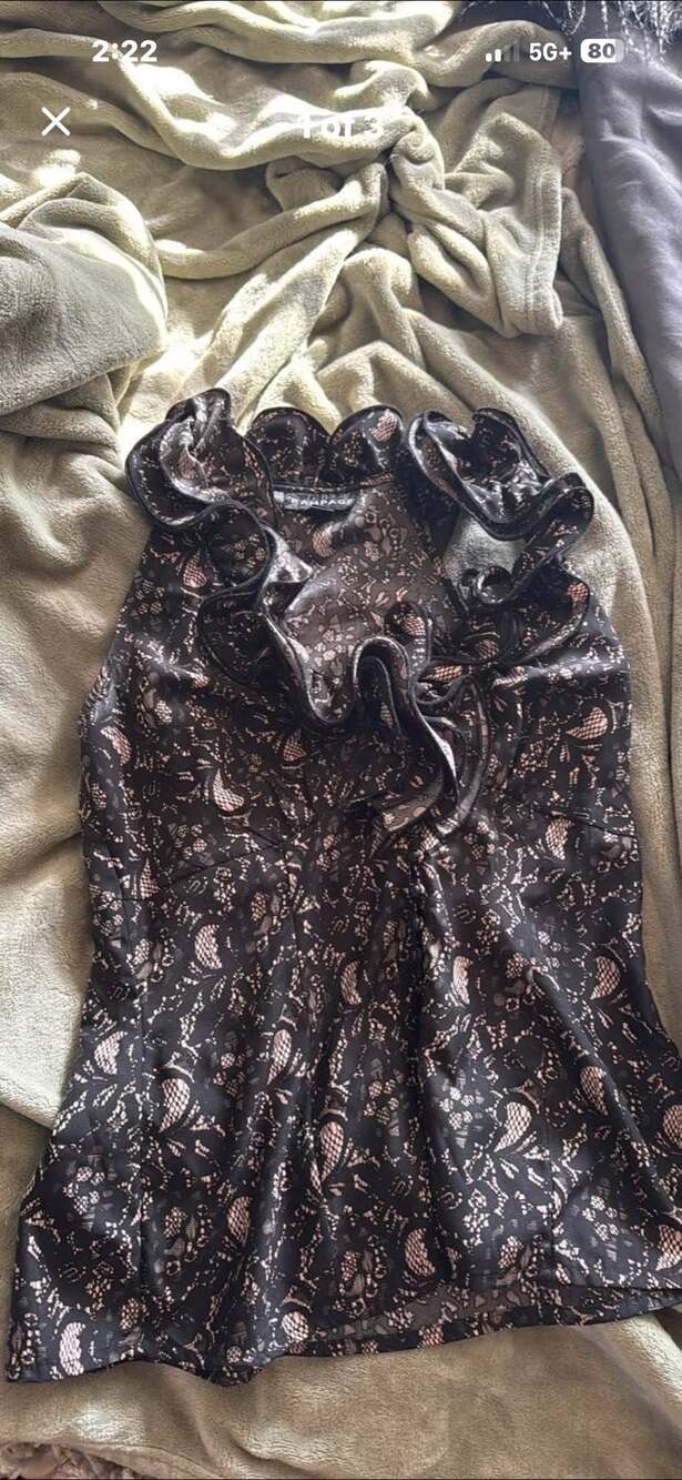 Rampage Black and Nude Lace Ruffle Trim Sleeveless Top